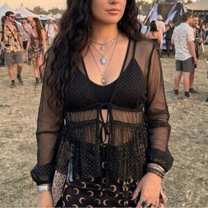 Hesperus Women's Sheer Tie Front Top Size XL Celestial Dark Fairy Festival